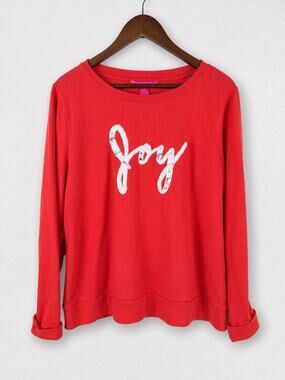 Lilly Pulitzer Joy Beaded Sequin Sweatshirt Dark Coral Long Sleeve XL